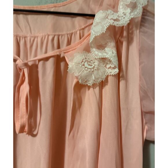 Vintage Pink Lady pink peignoir robe Lace dressing gown robe M - Picture 2 of 8